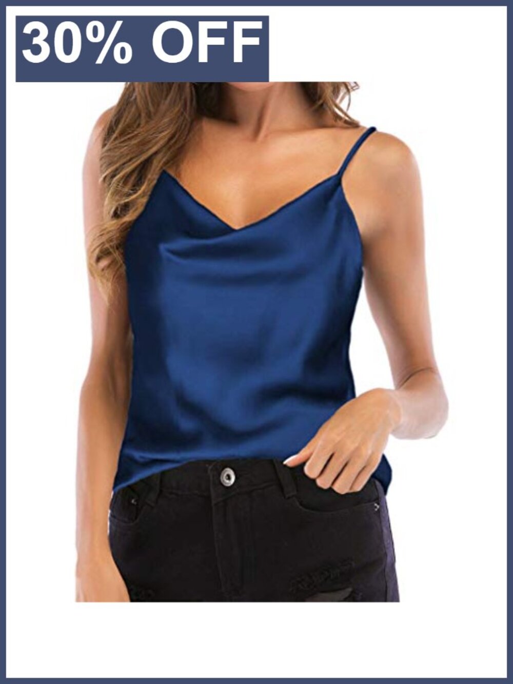 Silk Satin Camisole Cowl Neck Spaghetti Strap Tank Top Sleeveless Blouse